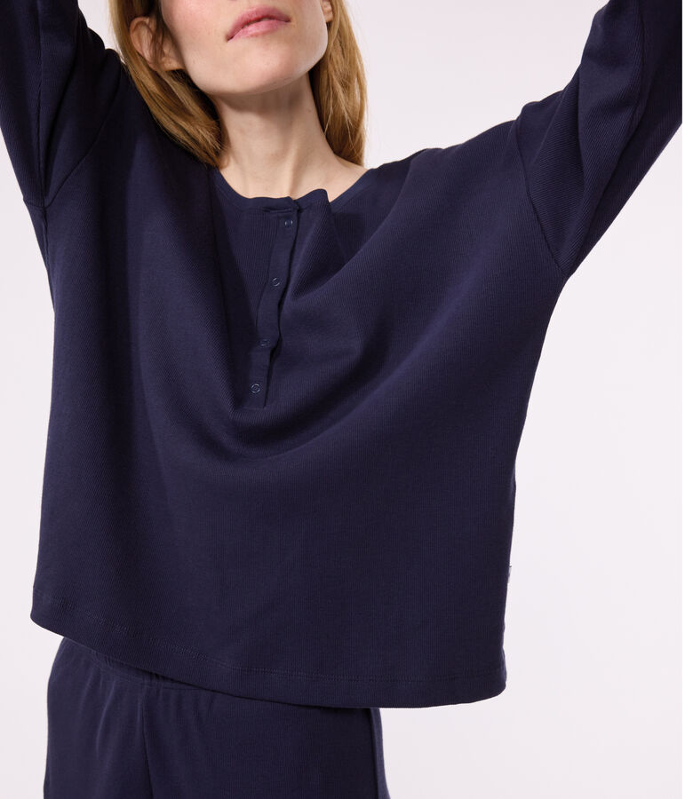 Pyjama uni en coton femme bleu SMOKING