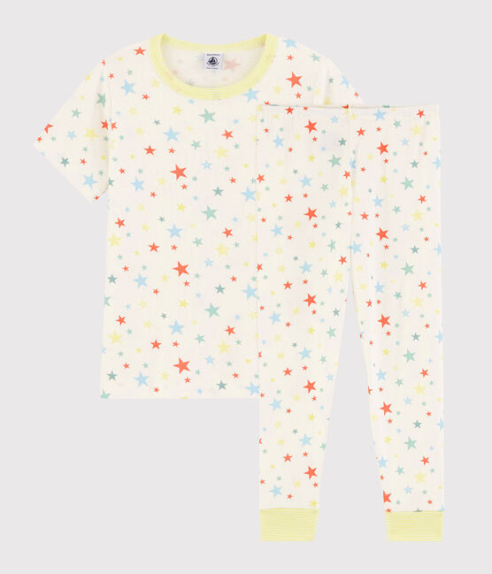 Pyjama étoiles colorées petit garçon en coton biologique blanc MARSHMALLOW/blanc MULTICO