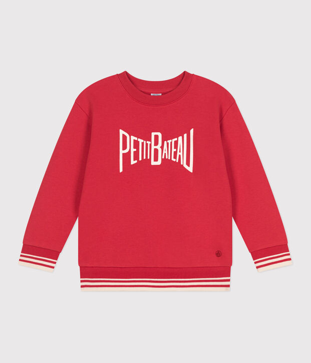 Sweatshirt enfant mixte en coton mprim&eacute; rouge