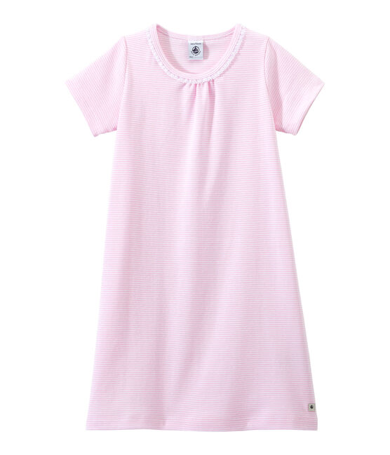 Chemise de nuit fille rayée milleraies rose BABYLONE/blanc ECUME