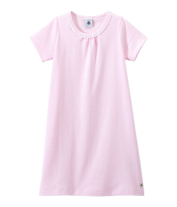 Chemise de nuit fille ray&eacute;e milleraies rose/blanc