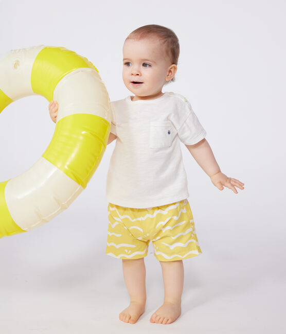 Tee-shirt manches courtes en jersey flammé bébé blanc MARSHMALLOW