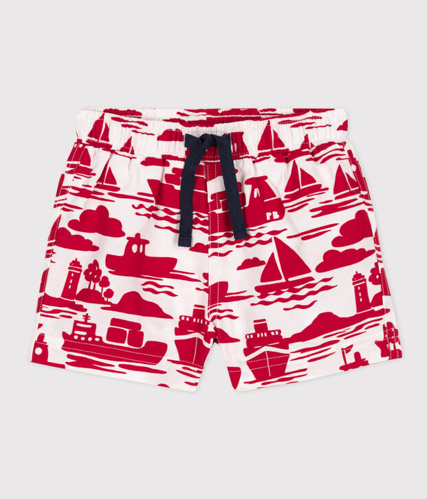 Short de bain b&eacute;b&eacute; en mati&egrave;re recycl&eacute;e &eacute;cru/rouge