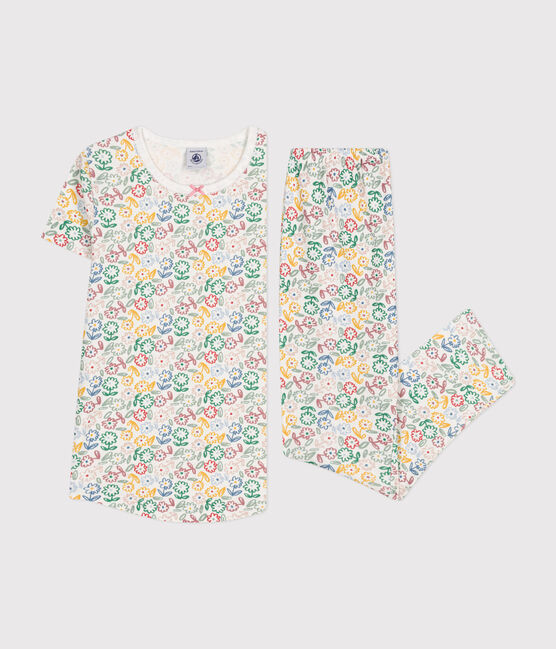 Pyjama en coton imprimé motif fleurs enfant blanc MARSHMALLOW/blanc MULTICO
