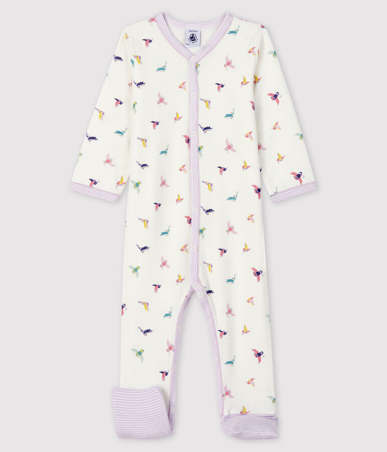 Dors-bien &agrave; pieds amovibles b&eacute;b&eacute; fille en c&ocirc;te blanc MARSHMALLOW/blanc MULTICO