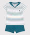 Ensemble bébé deux pièces en coton, t-shirt rayé, et short uni vert MARSHMALLOW/ DRAGONFLY