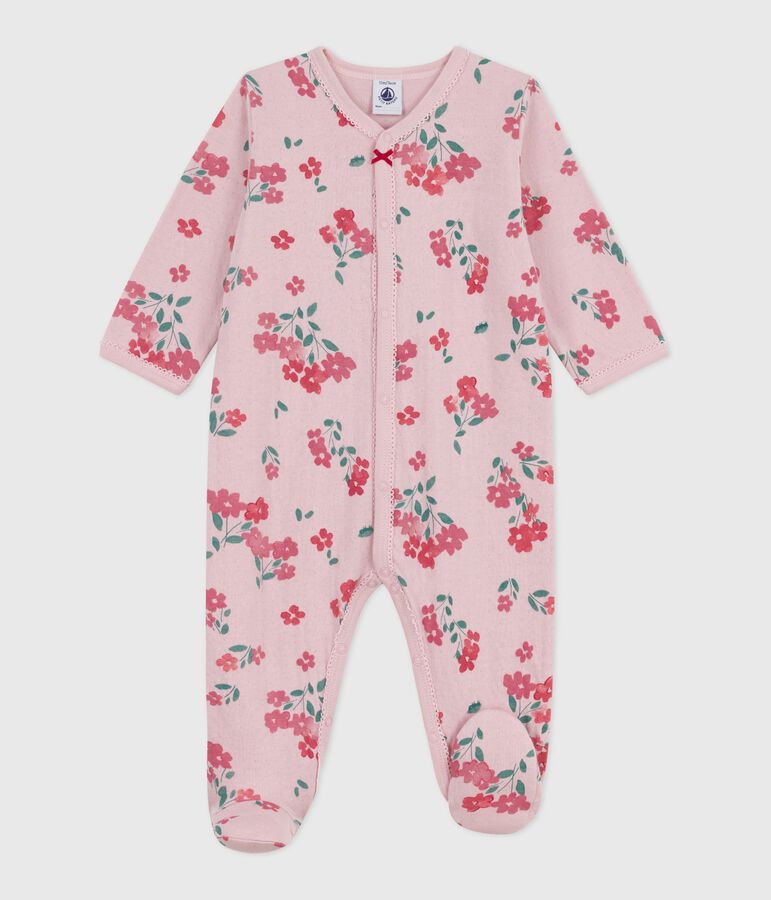 Pyjama b&eacute;b&eacute; en tubique imprim&eacute; fleuri rose JOLI/blanc MULTICO