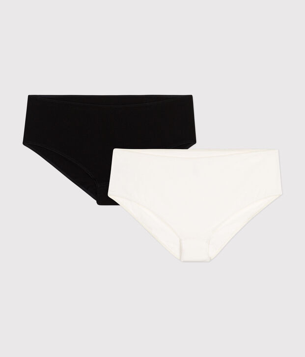 Lot de 2 shorties unis en coton et &eacute;lasthanne femme multicouleur