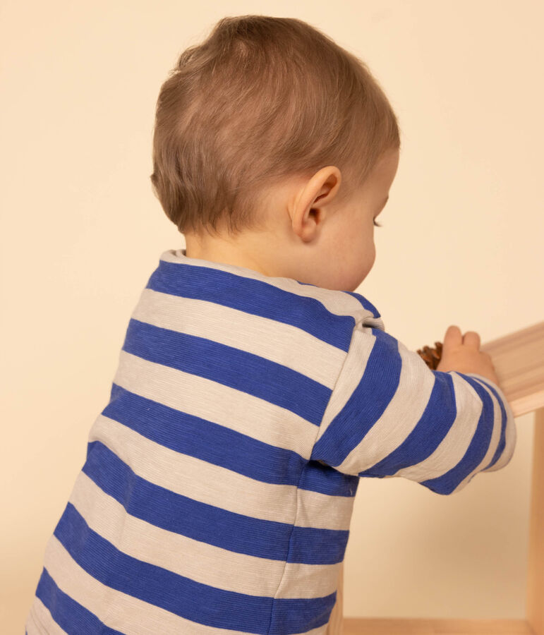 Tee-shirt manches longues en jersey flamm&eacute; imprim&eacute; b&eacute;b&eacute; bleu/gris