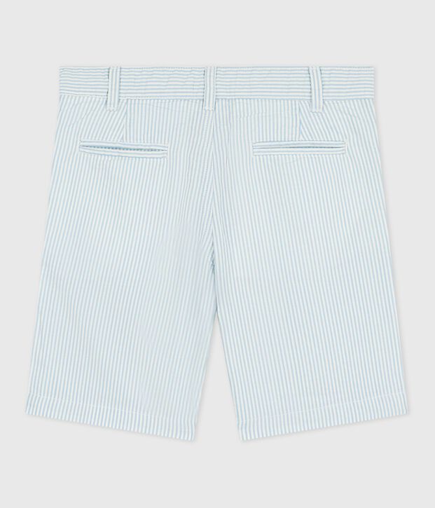 Bermuda short enfant en coton &agrave; rayures bleu/bleu