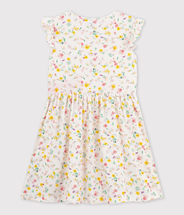 Robe manches courtes en coton enfant fille blanc MARSHMALLOW/blanc MULTICO