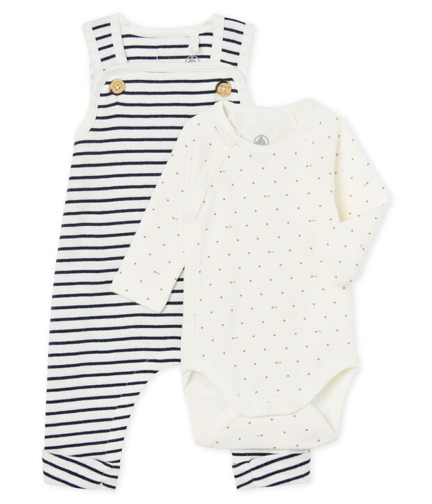 Ensemble deux pi&egrave;ces b&eacute;b&eacute; gar&ccedil;on en c&ocirc;te blanc/bleu