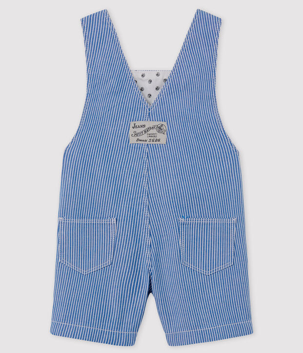 Salopette courte b&eacute;b&eacute; ray&eacute;e bleu/blanc