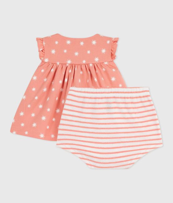 Ensemble naissance deux pièces en coton, imprimé soleils orange ABRICOT/ MARSHMALLOW