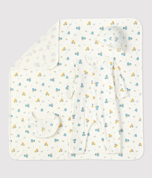 Coffret cadeau naissance fleurs b&eacute;b&eacute; en coton biologique multicouleur
