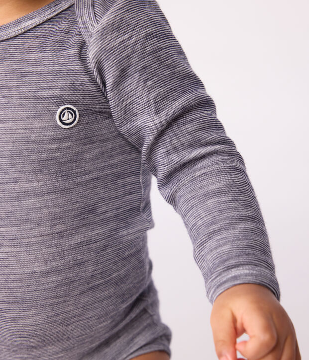 Body manches longues b&eacute;b&eacute; en laine et coton bleu/blanc