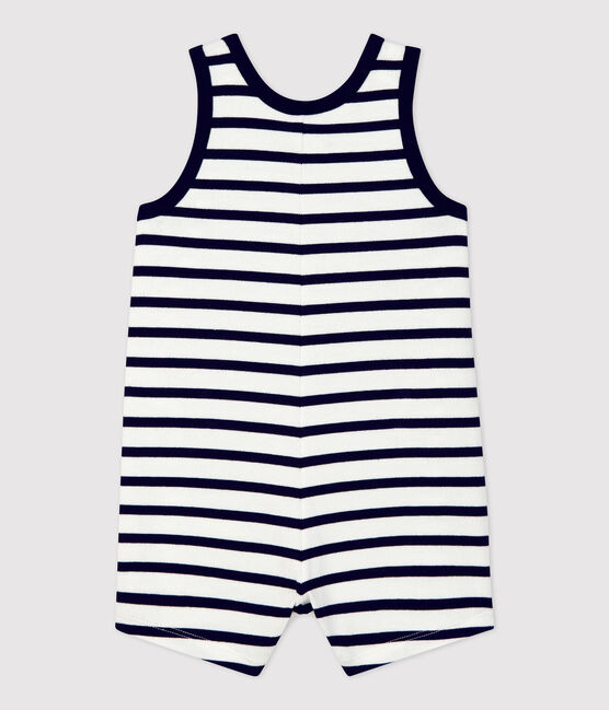Combinaison courte en jersey épais bio bébé blanc MARSHMALLOW/bleu SMOKING