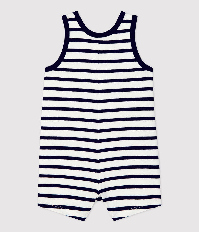 Combinaison courte en jersey &eacute;pais bio b&eacute;b&eacute; blanc/bleu