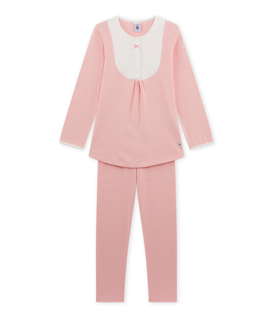 Pyjama fille en milleraies rose GRETEL/blanc LAIT