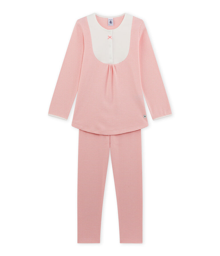 Pyjama fille en milleraies rose/blanc