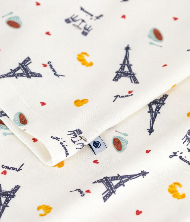 Pyjama enfant en coton imprim&eacute; Paris blanc MARSHMALLOW/blanc MULTICO