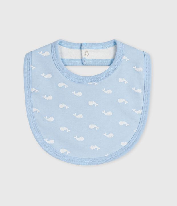Bavoir naissance en coton imprim&eacute; bleu/blanc