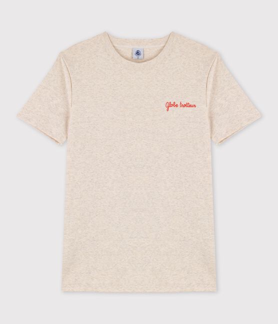 T-shirt col rond  sérigraphié en coton Femme beige MONTELIMAR CHINE