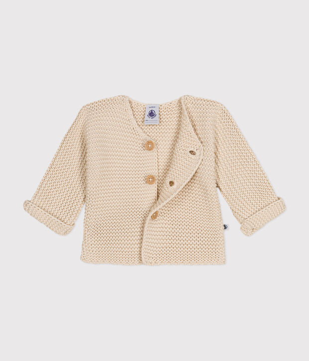 Cardigan en tricot point mousse b&eacute;b&eacute; &eacute;cru
