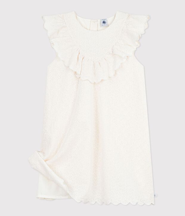 Robe enfant manches courtes en coton motifs c&oelig;urs blanc