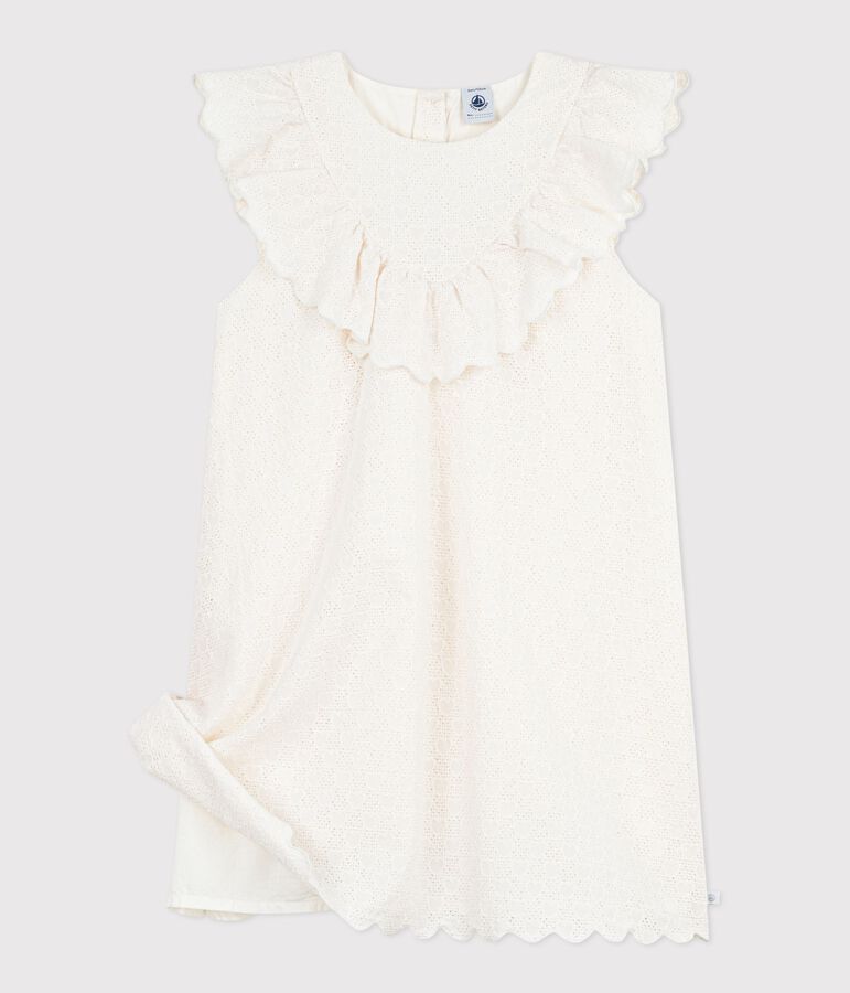 Robe enfant manches courtes en coton motifs c&oelig;urs blanc MARSHMALLOW