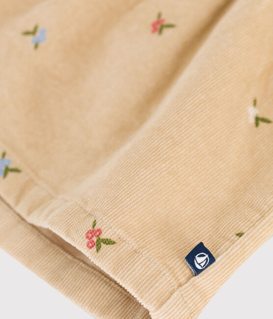 Robe bébé en velours côtelé brodé de fleurs beige CAJOU/ MULTICO