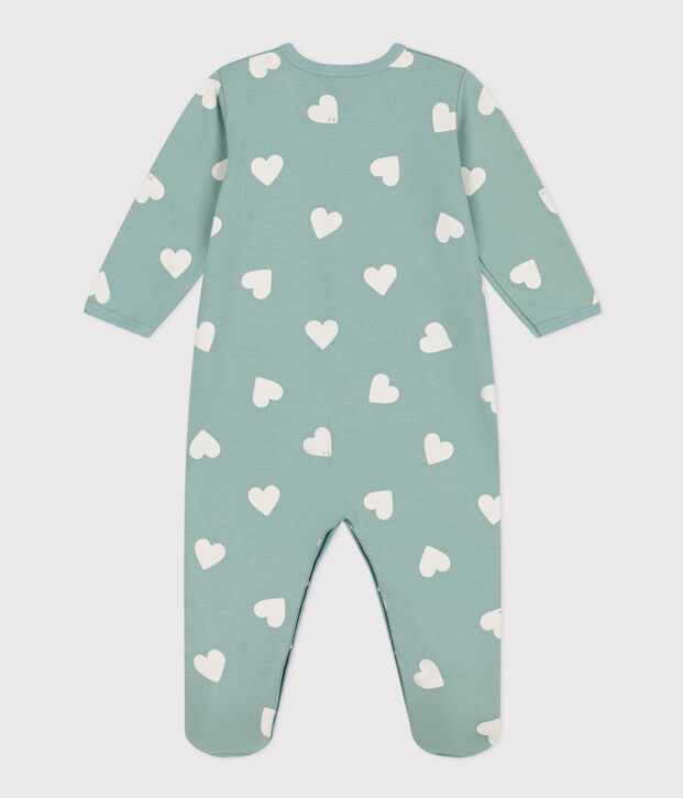 Pyjama b&eacute;b&eacute; coeurs en molleton vert/&eacute;cru
