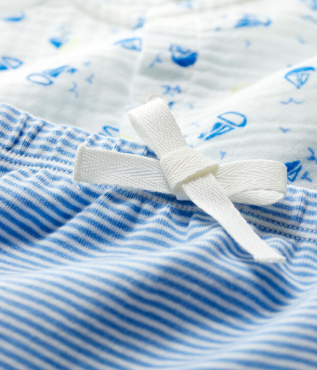 Ensemble 2 pi&egrave;ces bleu b&eacute;b&eacute; en tissu couche et coton biologique blanc/multicouleur