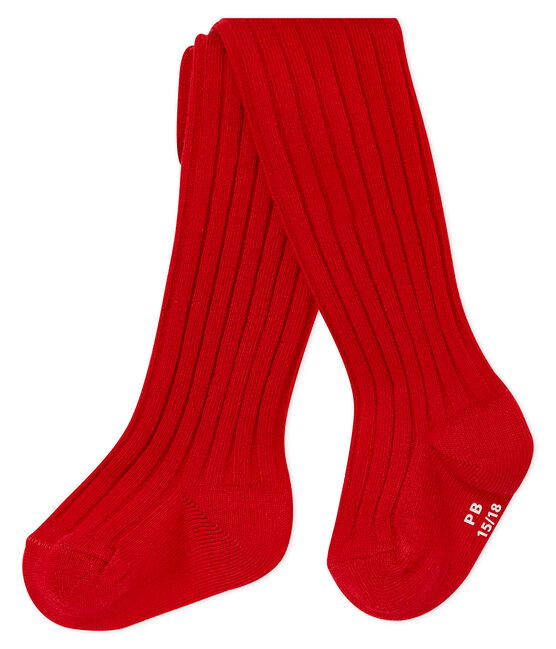 Collants côtes 5x3 bébé fille unis rouge TERKUIT