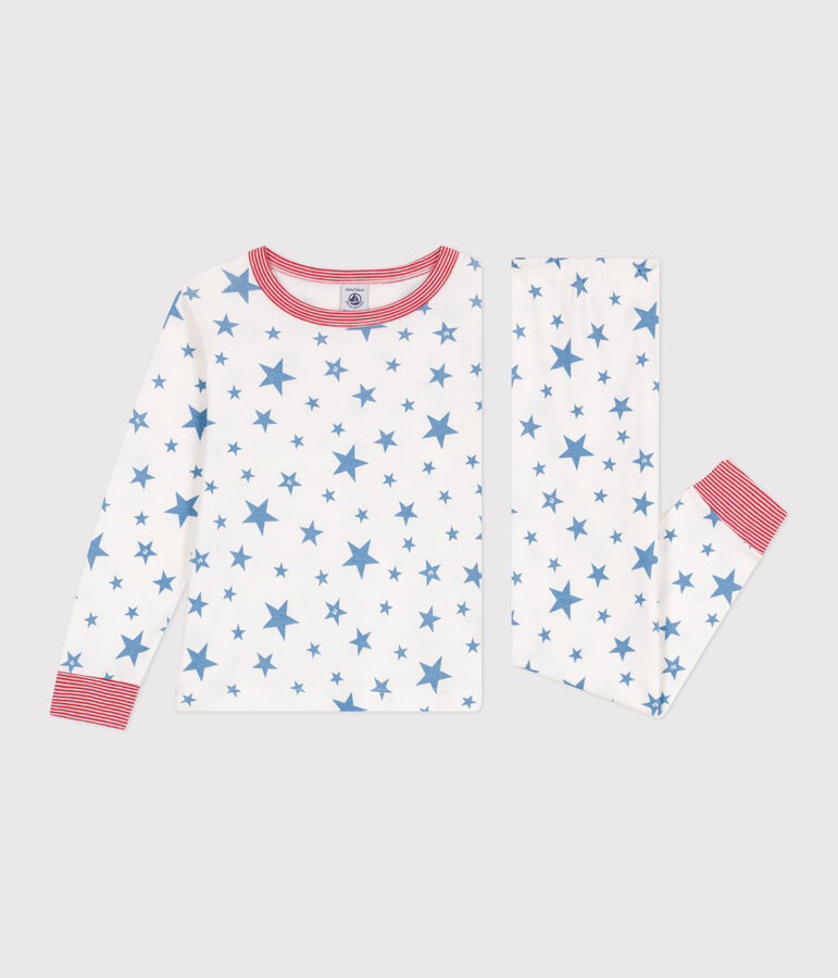 Pyjama enfant en coton imprim&eacute; &eacute;toiles blanc MARSHMALLOW/bleu ALASKA