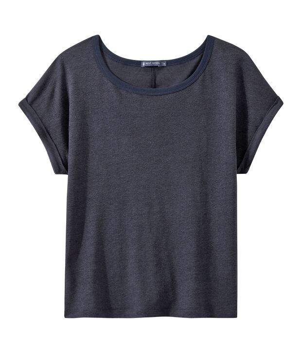 Tee-shirt fluide femme en lin bleu