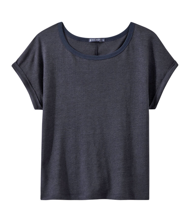 Tee-shirt fluide femme en lin bleu