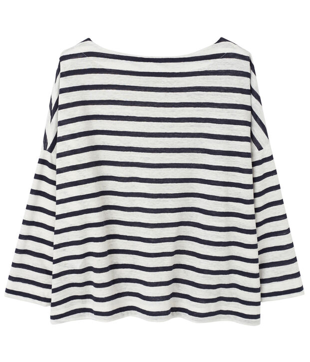 Top marini&egrave;re femme en lin blanc/bleu