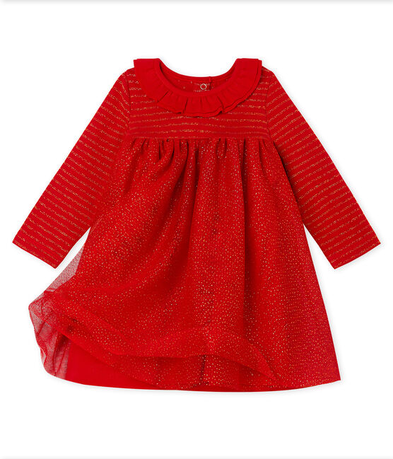 Robe manches longues bi-matière bébé fille rouge TERKUIT/jaune OR