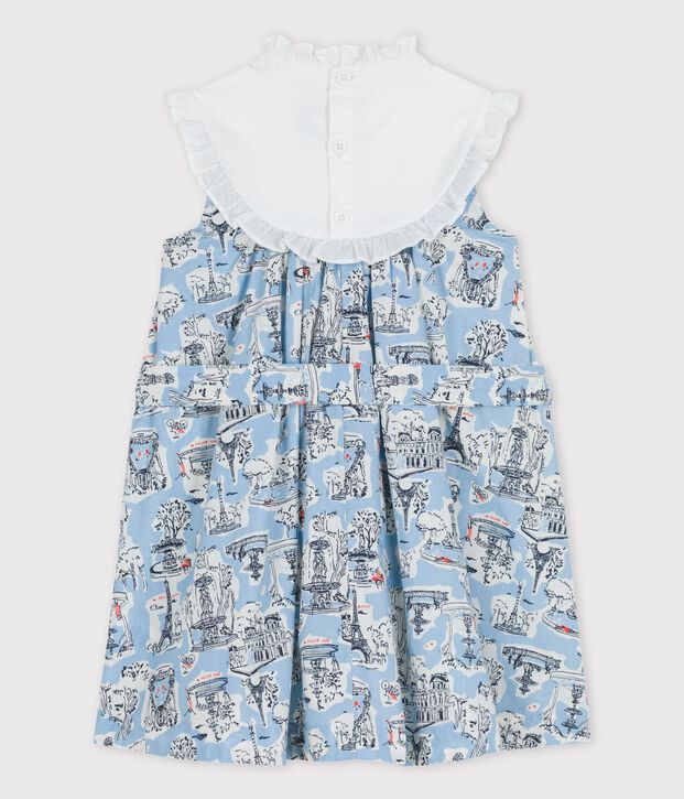 Robe en popeline imprim&eacute;e enfant fille blanc/multicouleur