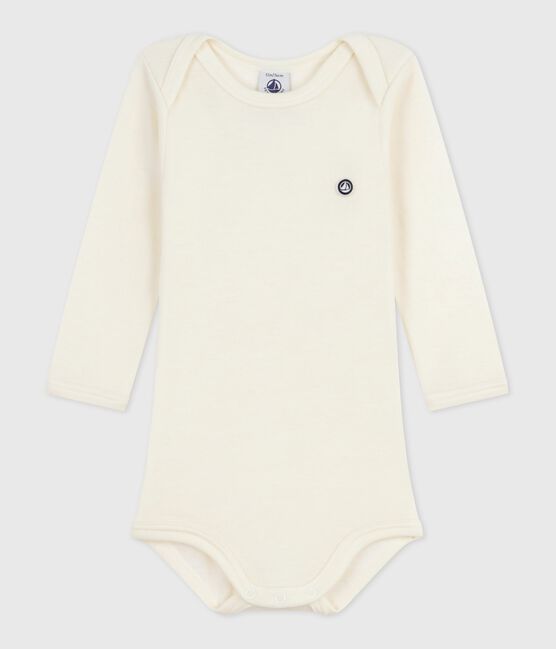 Body manches longues  bébé en laine et coton ECRU 08163
