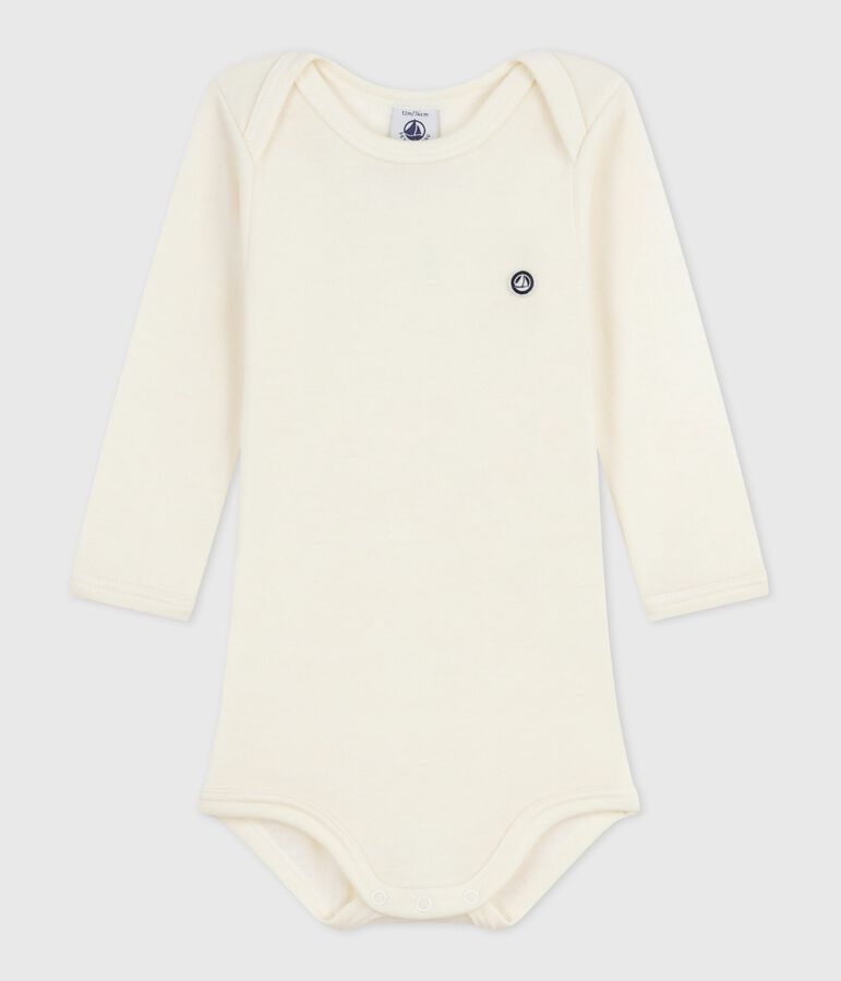 Body manches longues  b&eacute;b&eacute; en laine et coton beige ECRU 08163