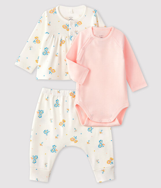 Ensemble 3 pièces bébé fille en côte blanc MARSHMALLOW/blanc MULTICO