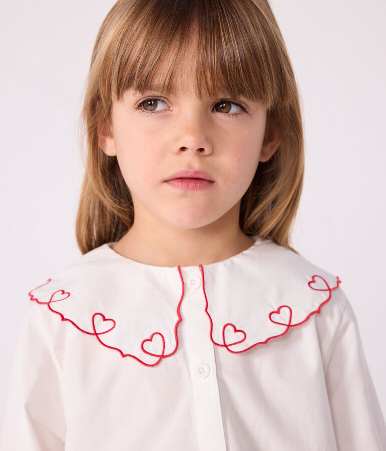 Blouse enfant en popeline de coton manches longues unie blanc ECUME