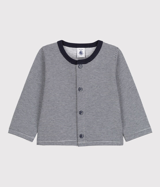 Cardigan bébé rayé milleraies en jersey épais bleu SMOKING/blanc MARSHMALLOW