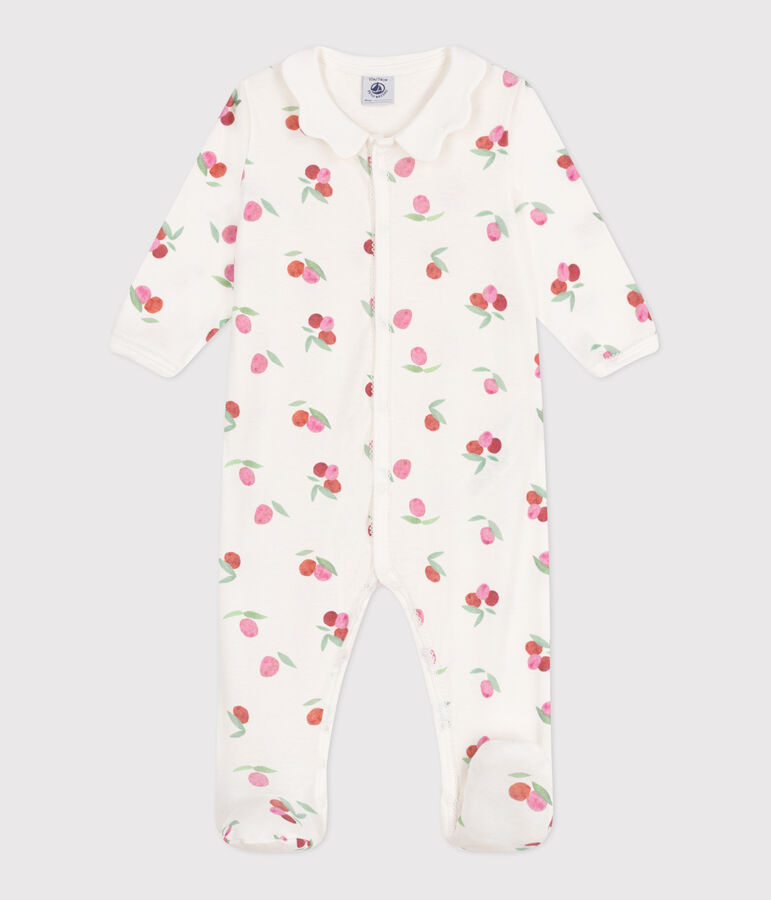 Pyjama b&eacute;b&eacute; en coton avec col p&eacute;tale fruits blanc MARSHMALLOW/blanc MULTICO