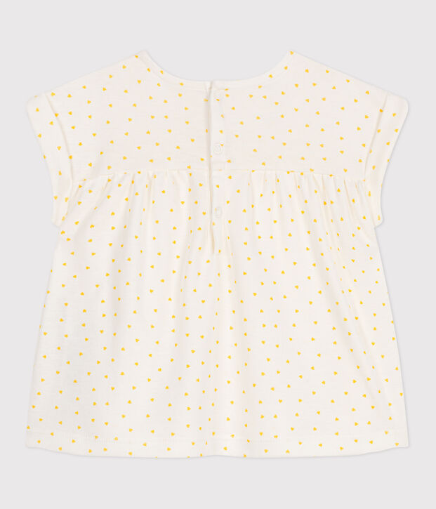 Blouse b&eacute;b&eacute; en coton manches courtes, imprim&eacute;e mini c&oelig;ur blanc/jaune