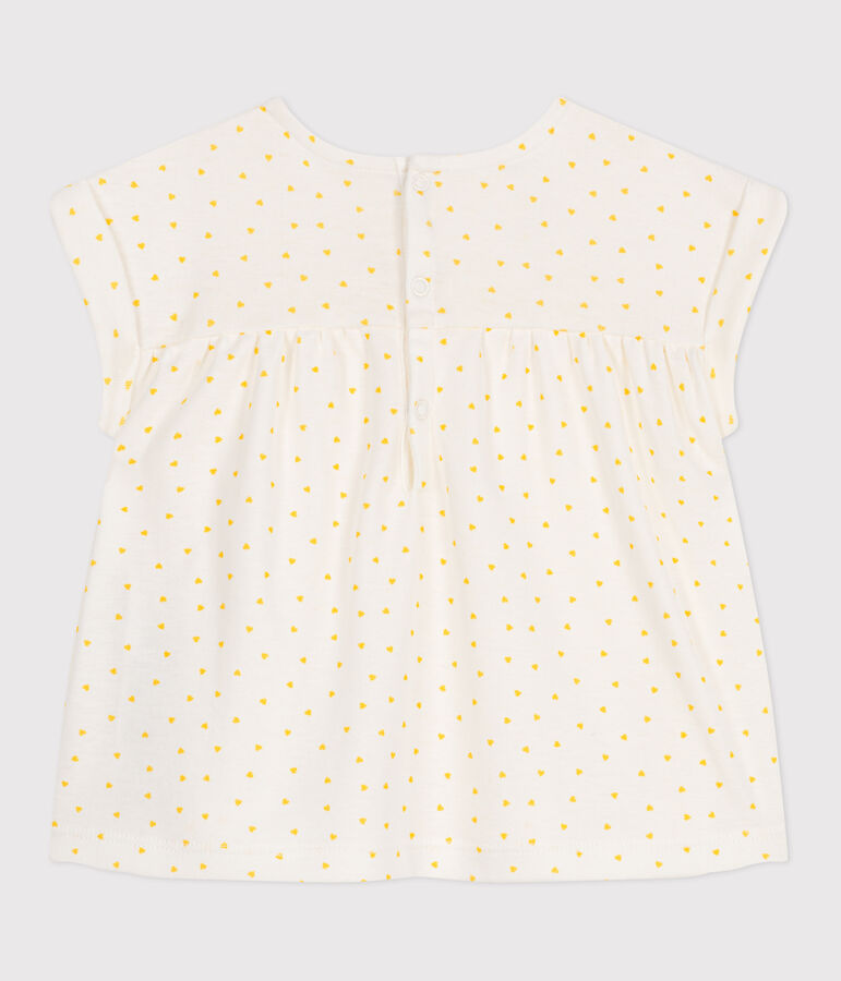 Blouse b&eacute;b&eacute; en coton manches courtes, imprim&eacute;e mini c&oelig;ur blanc MARSHMALLOW/ ORGE