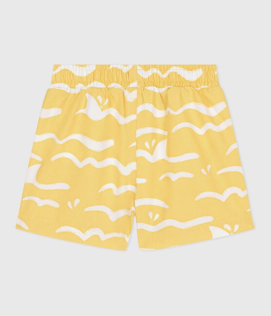 Short de bain bébé, imprimé requin jaune ORGE/blanc MARSHMALLOW