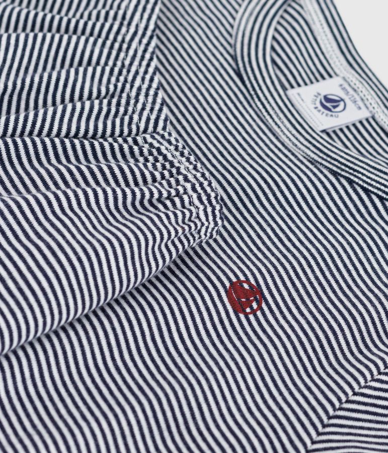 Pyjama short enfant en coton &agrave; rayures bleu SMOKING/blanc MARSHMALLOW